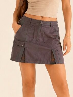 Y2K Utility Nylon Cargo Mini Skort Mesh Panel DKNY Golf Taupe Grey Brown Sz 6